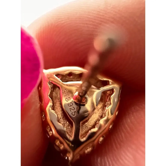 Morganite and zircon trillion halo rose gold over sterling stud earrings - Picture 3 of 10